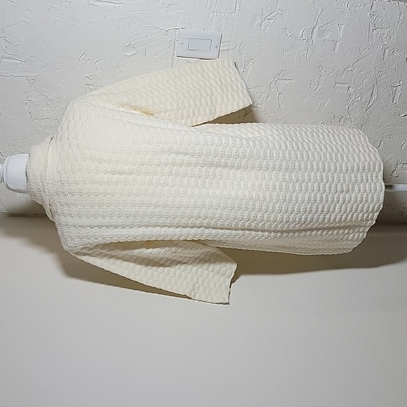 VTG Sweater Cardigan Coat Longline Knit 3/4 Sleeve Open Front Collar 60s Cream M - Picture 4 of 9